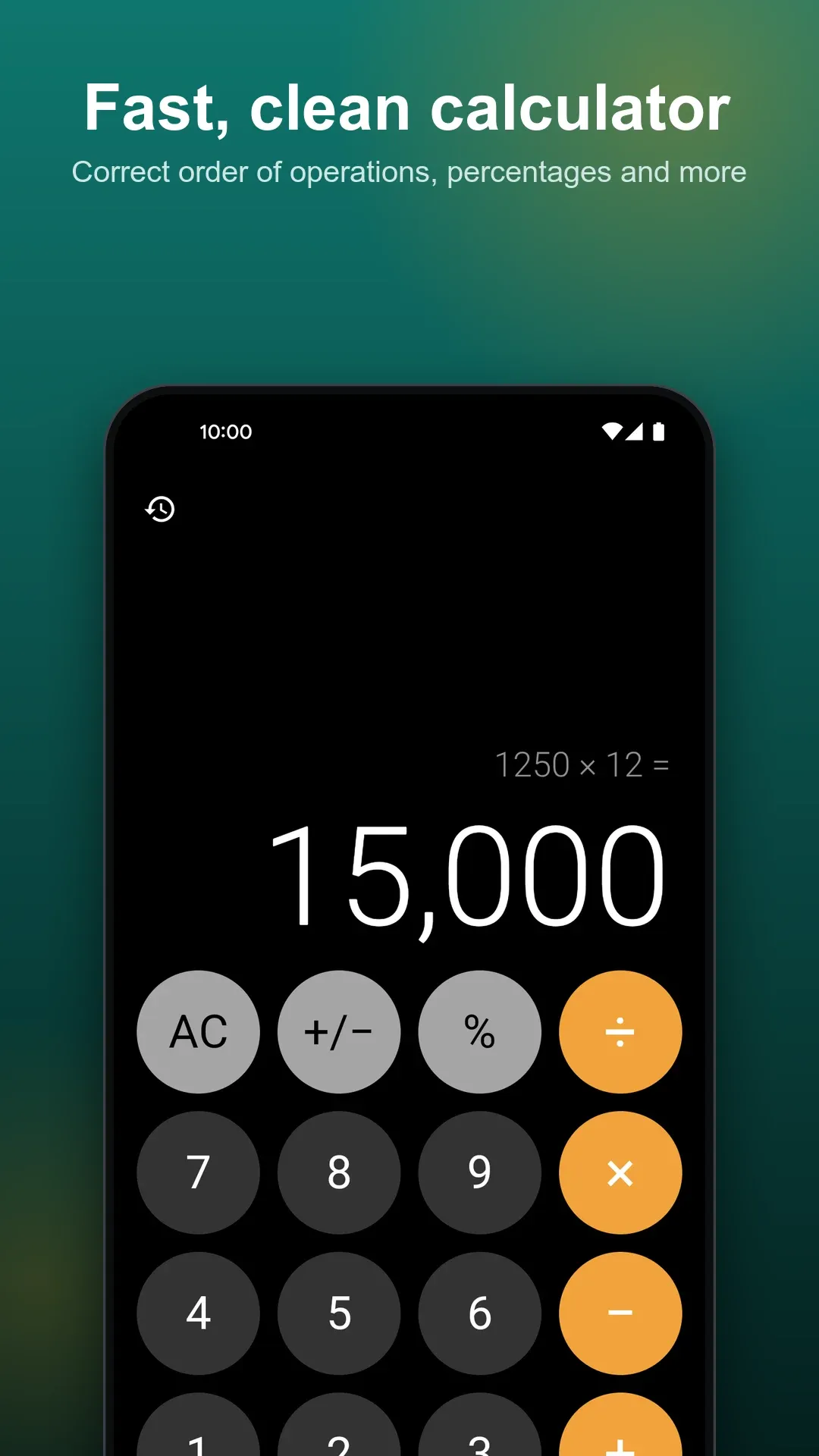 Fast, clean calculator with correct order of operations