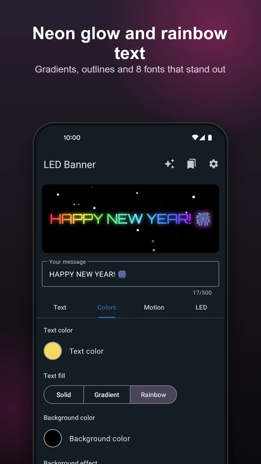 Neon glow and rainbow text effects