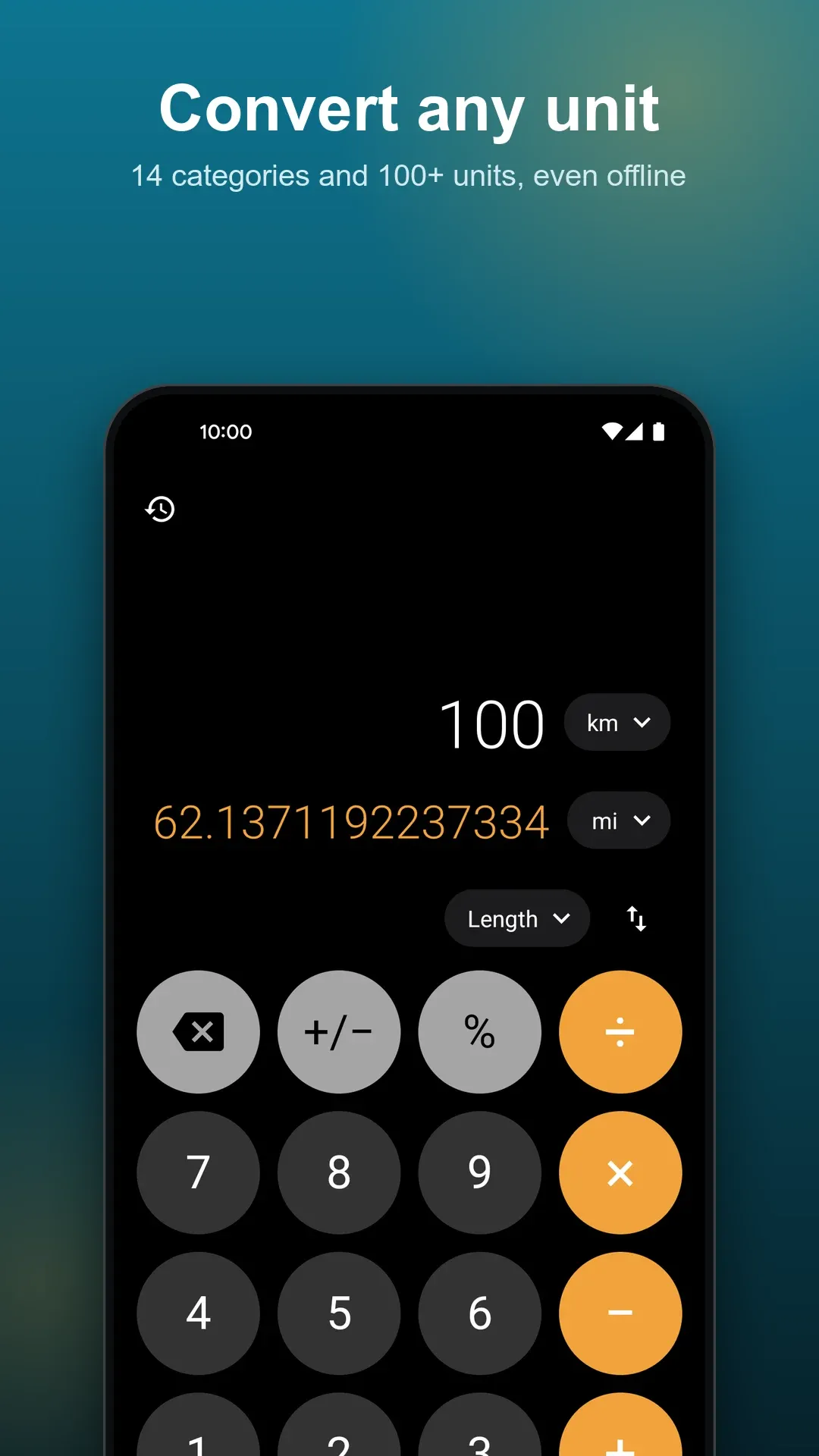 Unit converter with 14 categories and 100+ units