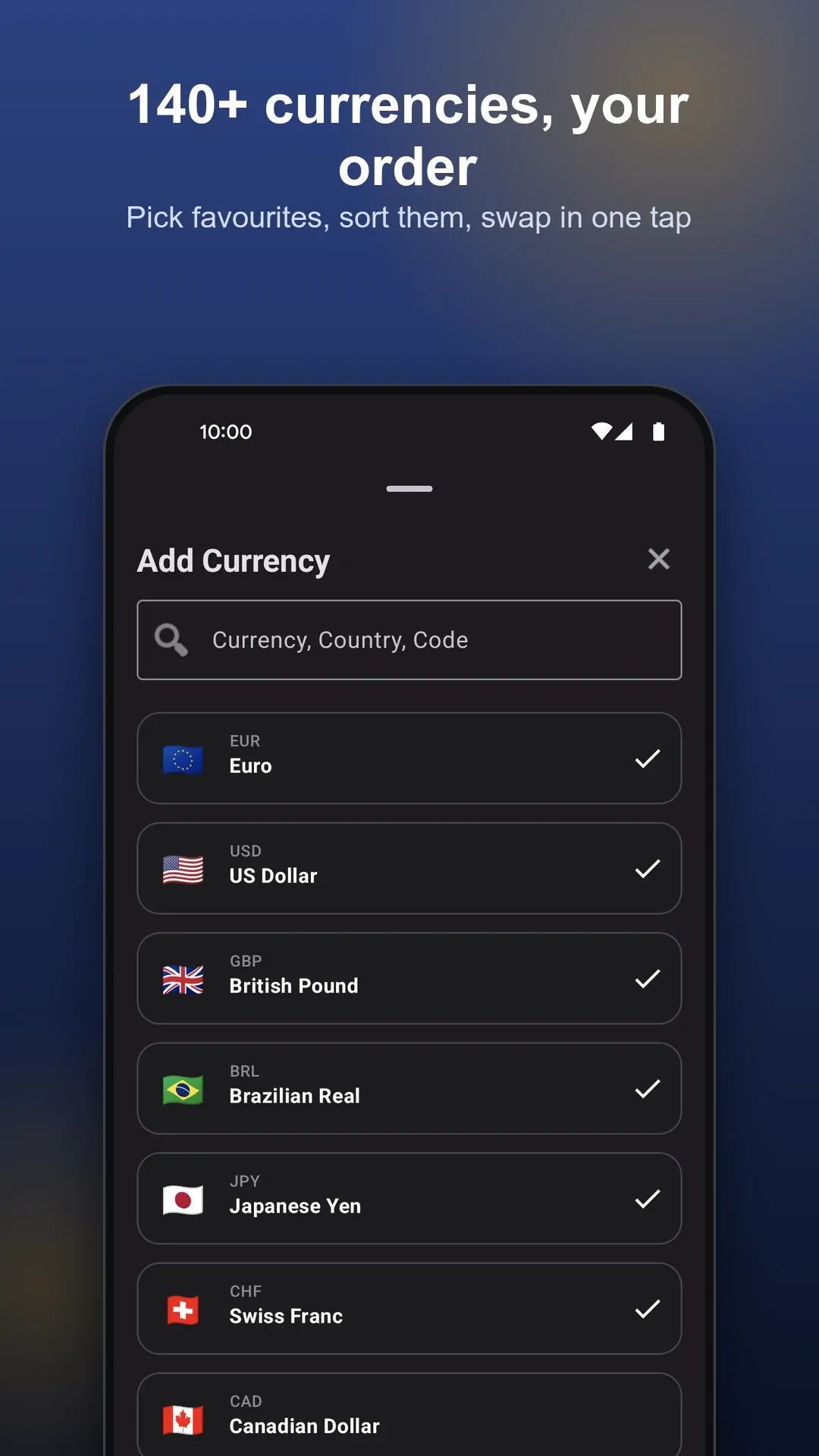 140+ currencies in your own order