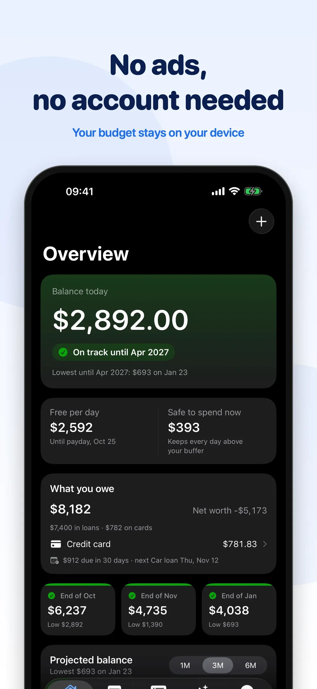 Budget Calendar in dark mode